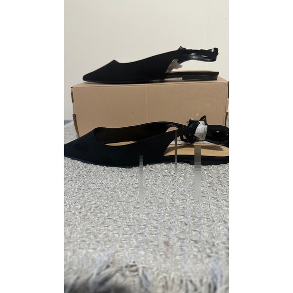 Just fab Studded Ankle Wrap Pointed Toe Slingback Flats, Black, Size Unknown - Picture 3 of 5